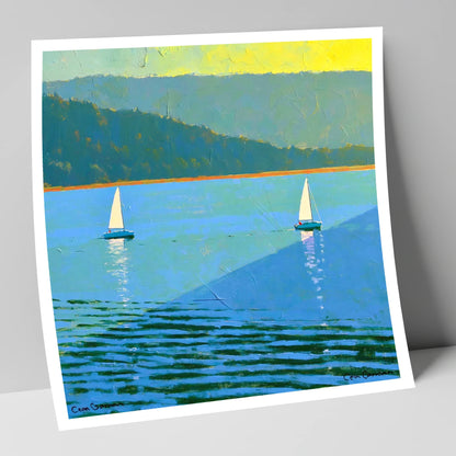 Windermere Sailboats in Bold Blue lake district lake art print