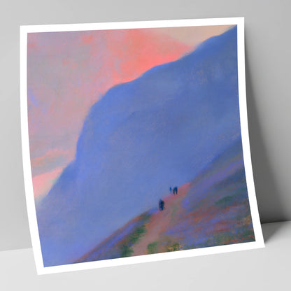 Walkers Ascending the Twilight Fell lake district walking art print
