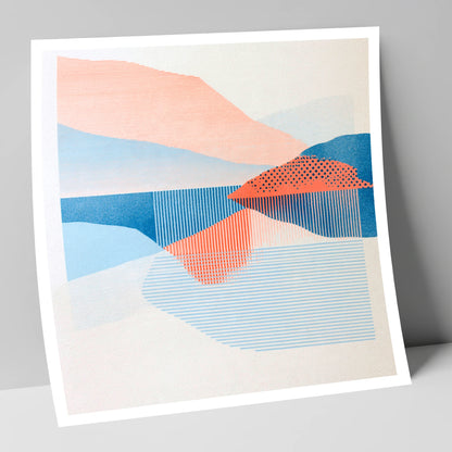 Coral and Blue Lake Reflections lake district lake art print