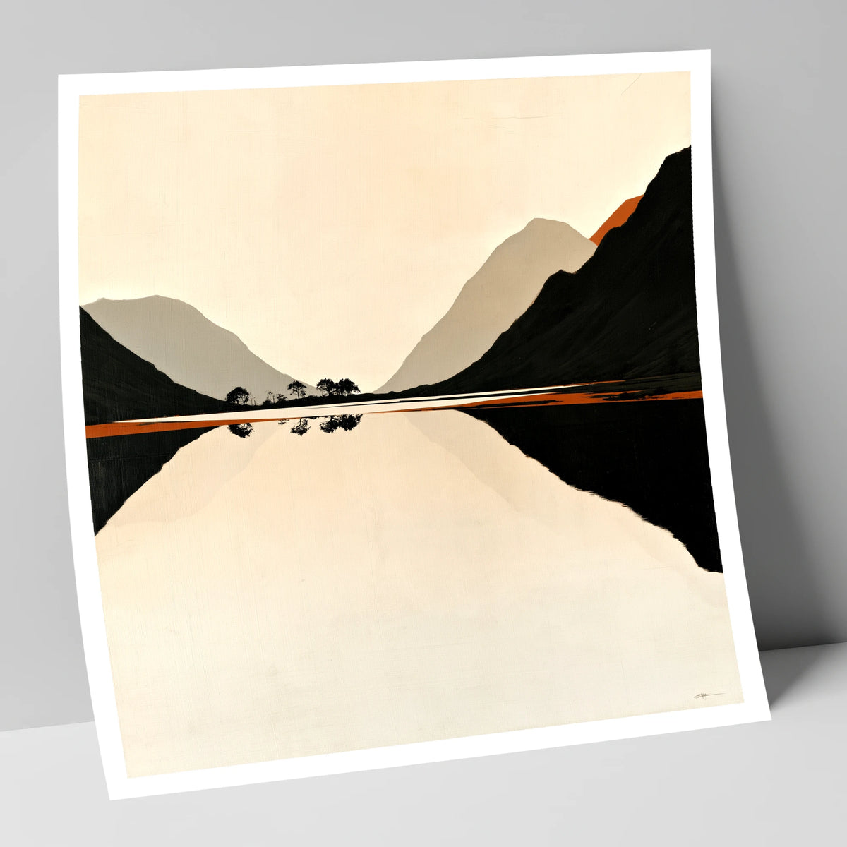 Minimalist Dawn Lake Silhouette lake district lake art print