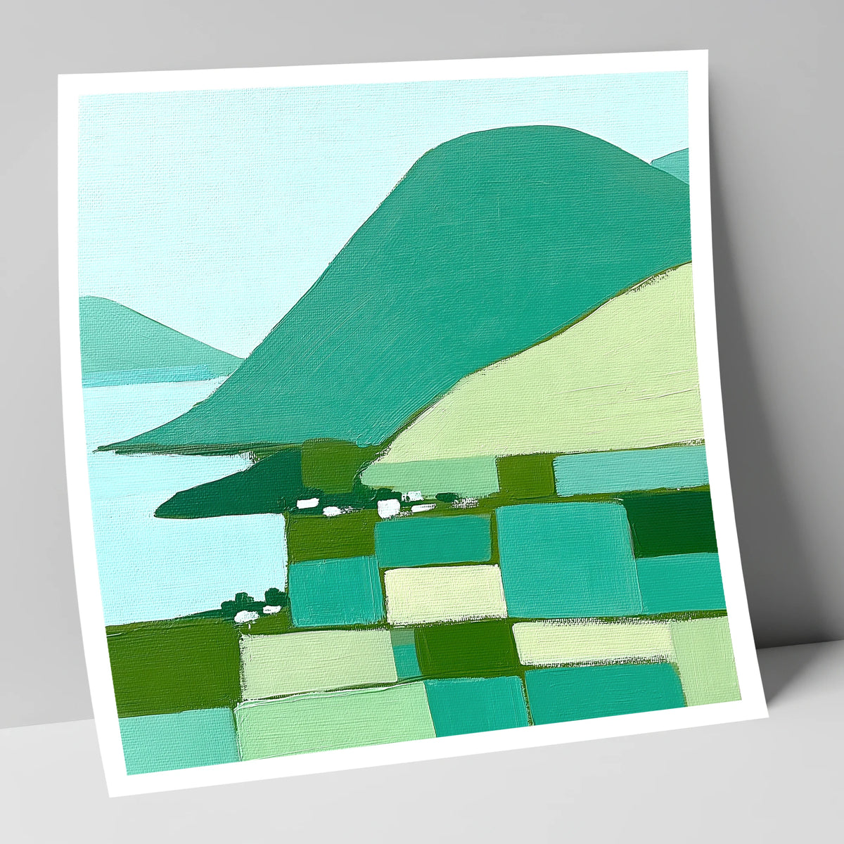 Geometric Greens of Glenridding Village lake district village art print