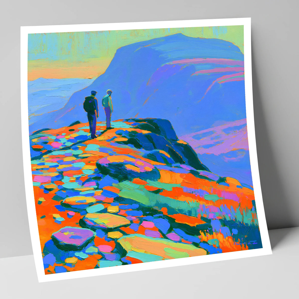 Colourful Fell Top Hikers lake district fell art print