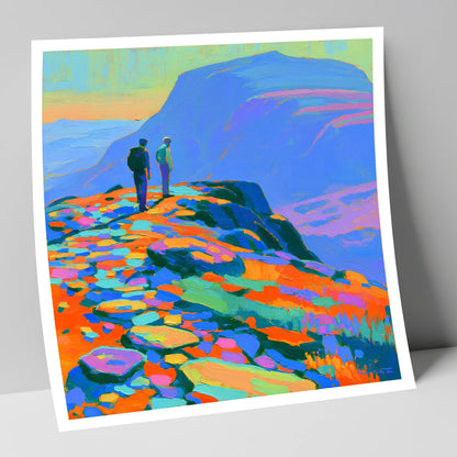 Colourful Fell Top Hikers lake district fell art print