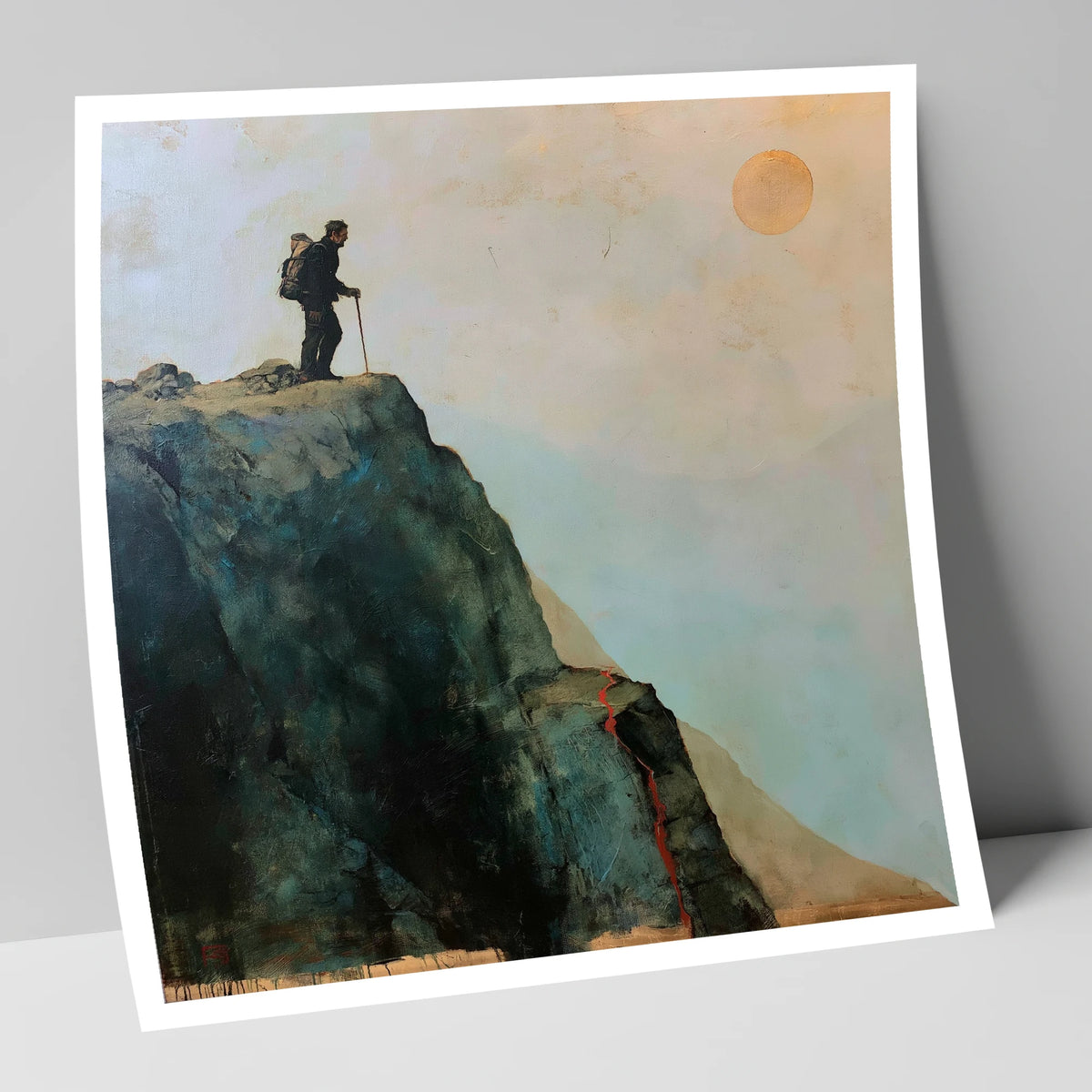 Striding Edge Silhouette and Golden Sun lake district walking art print