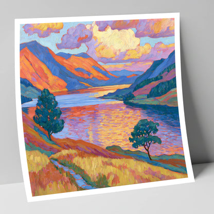 Radiant Evening Glow on the Fells lake district lake art print