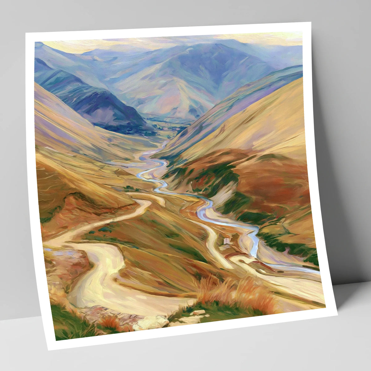 Winding Mountain Pass and Beck lake district valley art print