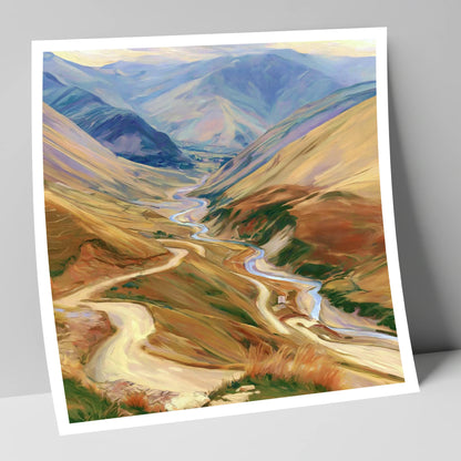 Winding Mountain Pass and Beck lake district valley art print