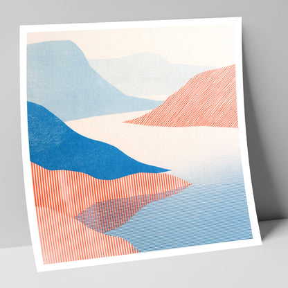 Coniston Water Fells in Coral lake district lake art print
