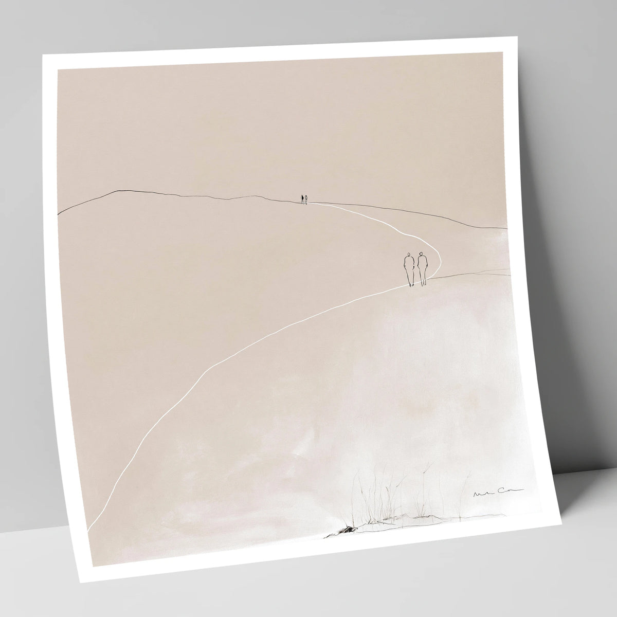 Minimalist Walkers On Fell Path lake district walking art print