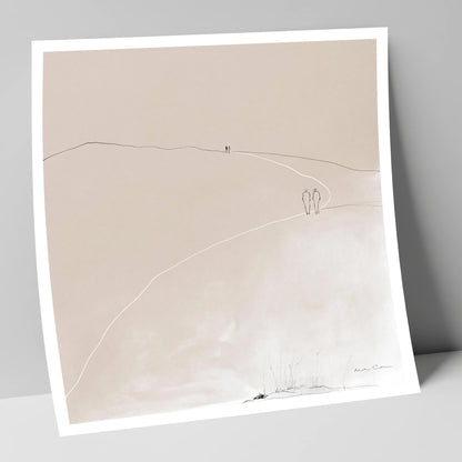 Minimalist Walkers On Fell Path lake district walking art print