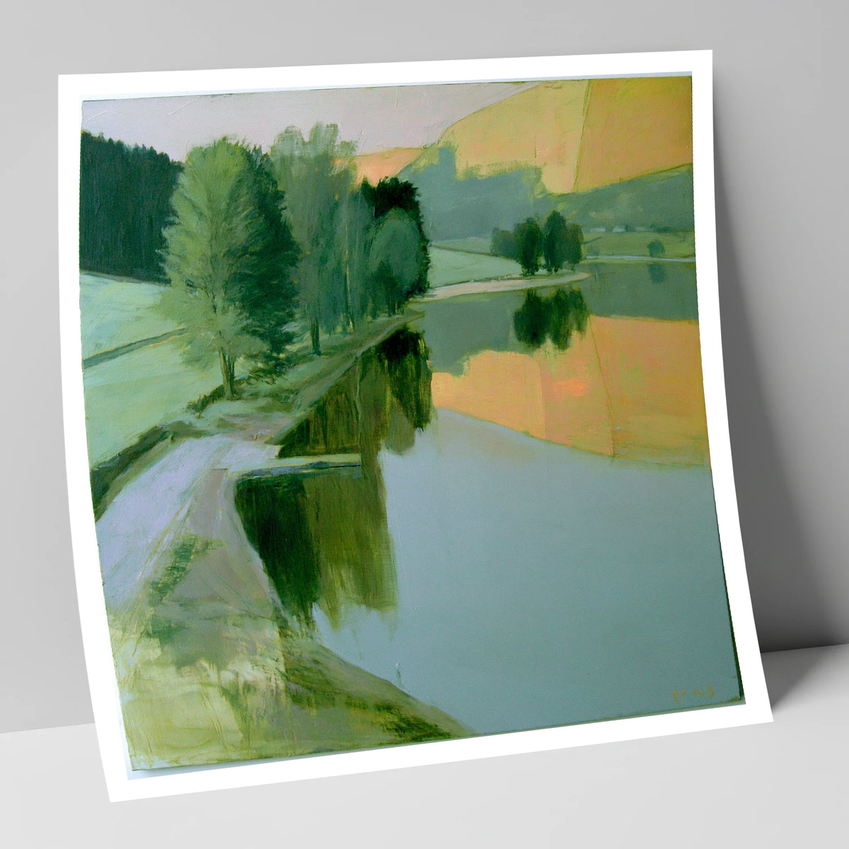 Still Lake in Apricot Dawn lake district lake art print
