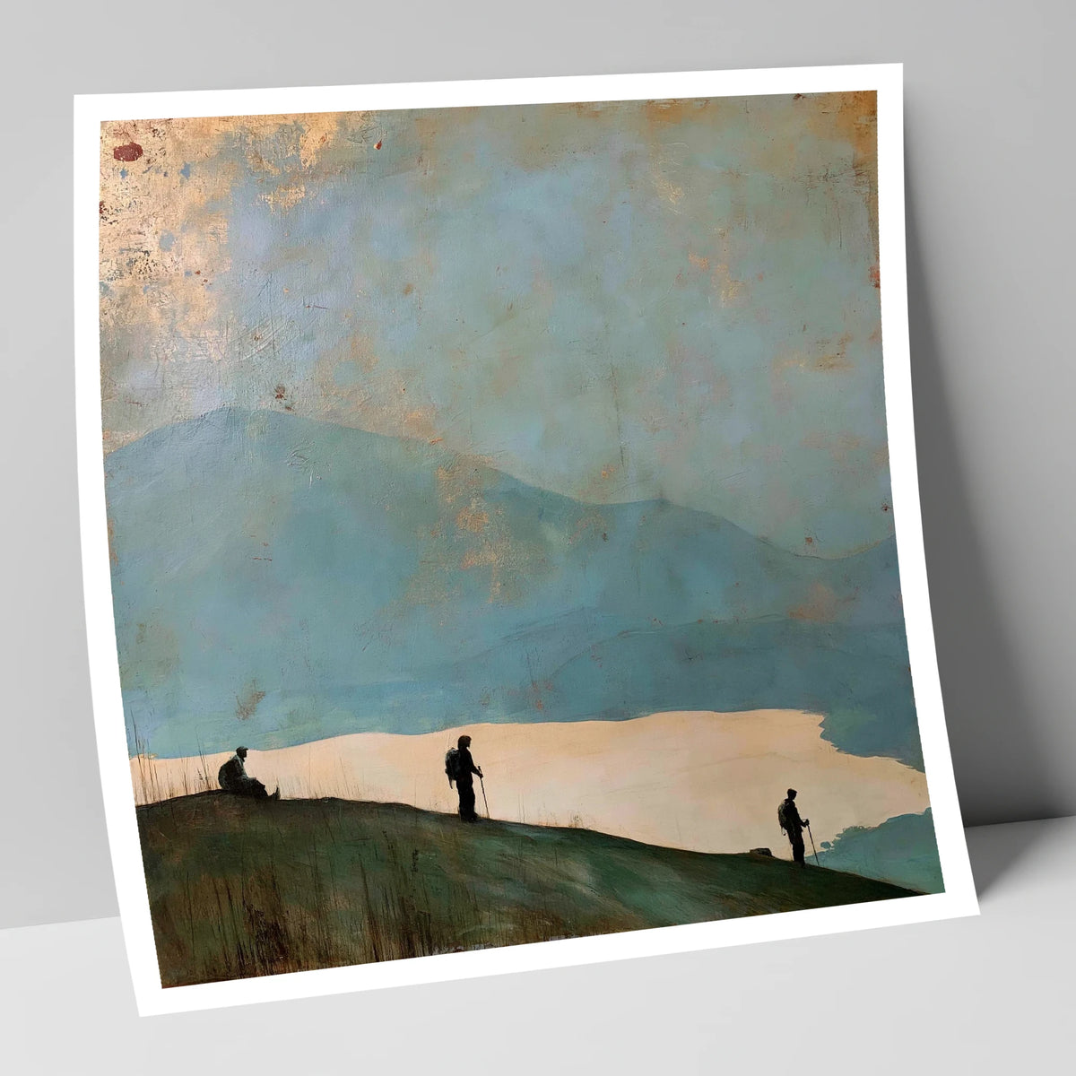 Silhouetted Walkers on Catbells lake district fell art print