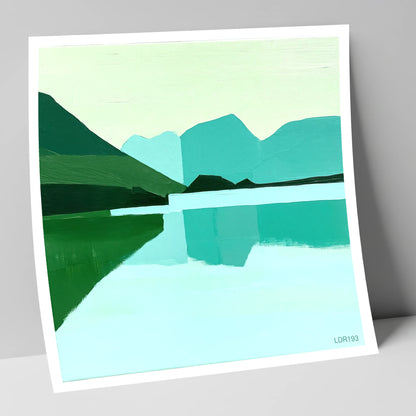Loweswater Reflections in Bold Teal lake district lake art print