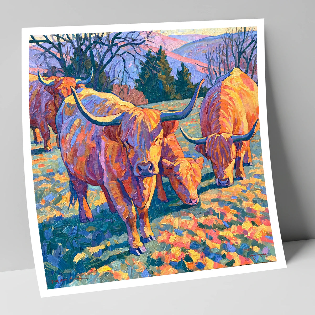 Highland Cattle in Golden Fell Light lake district wildlife art print
