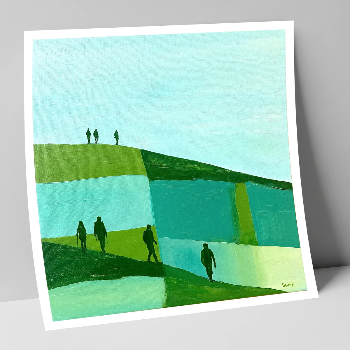 Abstract Teal Fell Walkers lake district fell art print