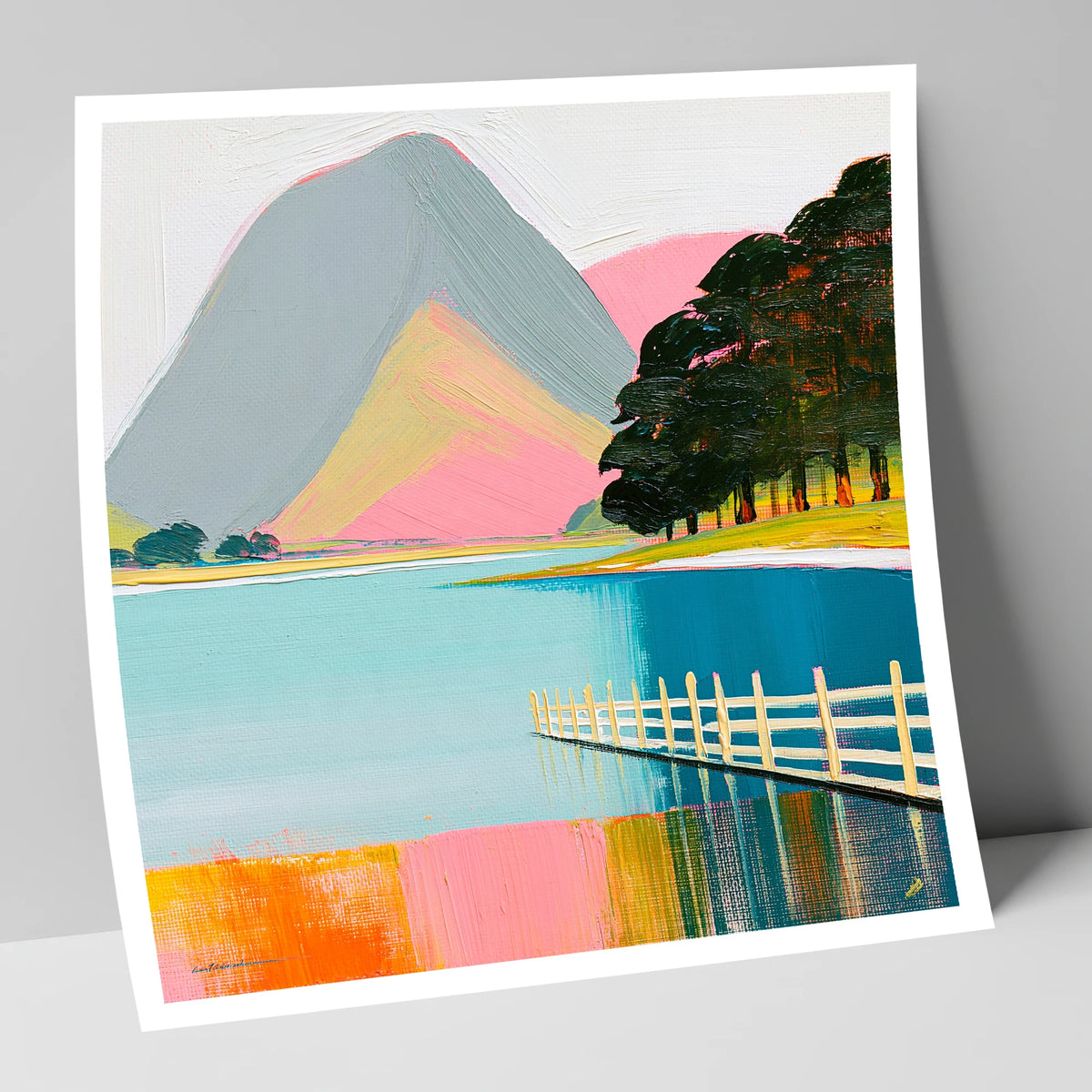 Vibrant Buttermere and White Fence lake district lake art print