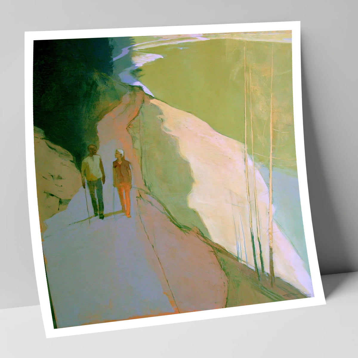 Hikers on Lakeside Mountain Path lake district walking art print