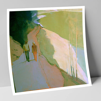 Hikers on Lakeside Mountain Path lake district walking art print