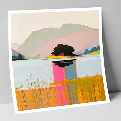 Vibrant Grasmere Island Reflections lake district lake art print