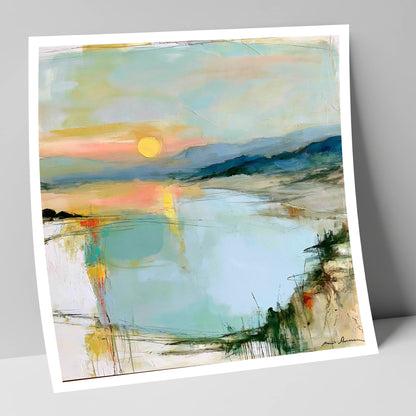 Lake Sunset in Peach and Mint lake district lake art print