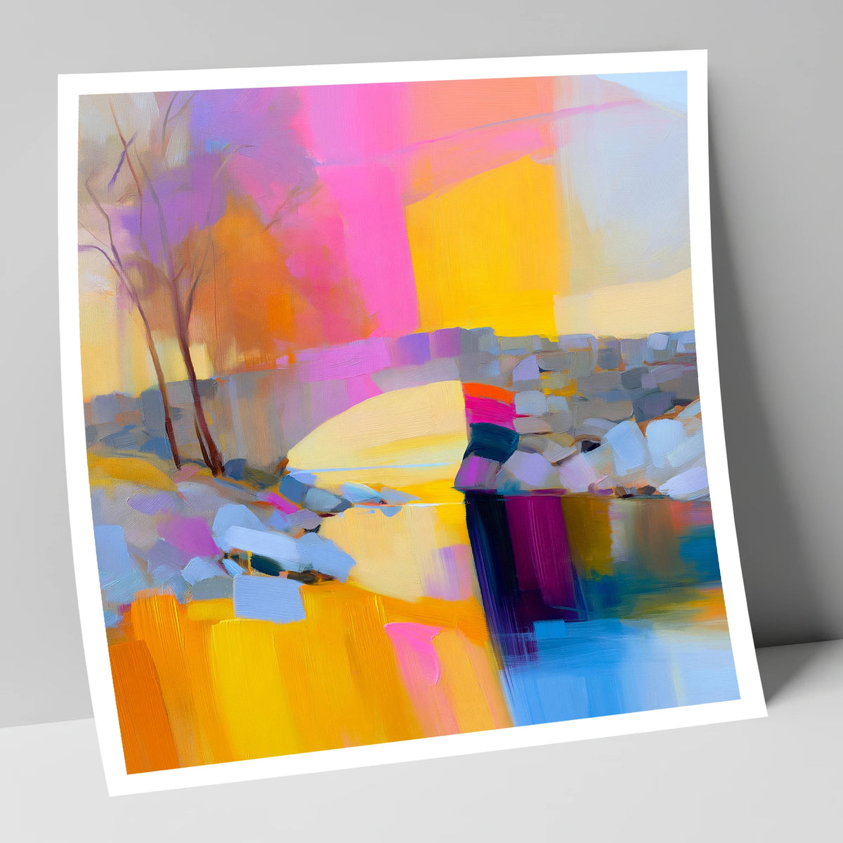 Stone Bridge Under Fuchsia Sky lake district waterfall art print