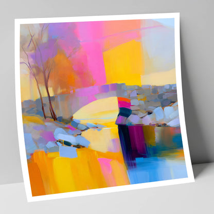 Stone Bridge Under Fuchsia Sky lake district waterfall art print