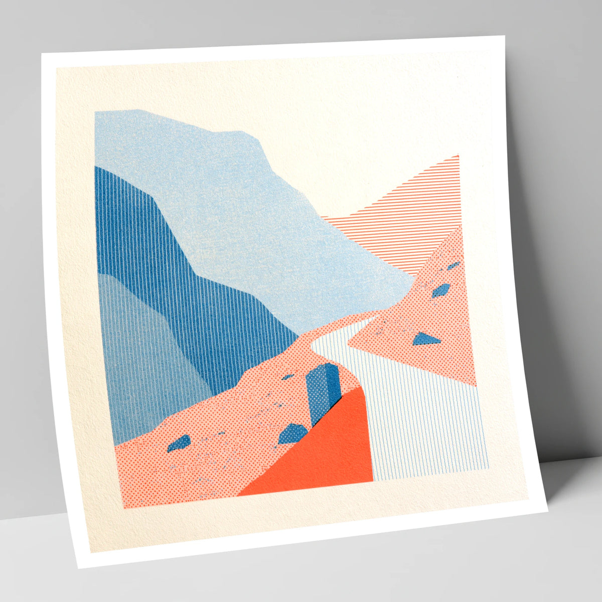 Hardknott Pass in Coral and Blue lake district valley art print