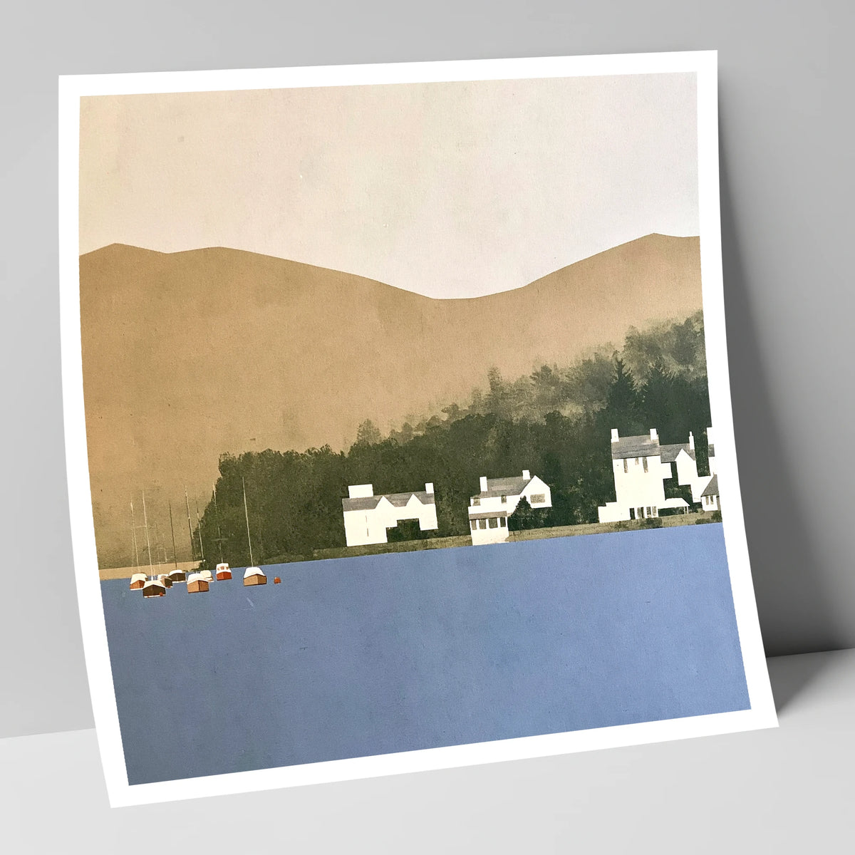 Moored Boats at Bowness Bay lake district village art print