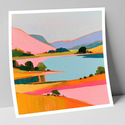 Pink Fells Over Teal Lake lake district lake art print