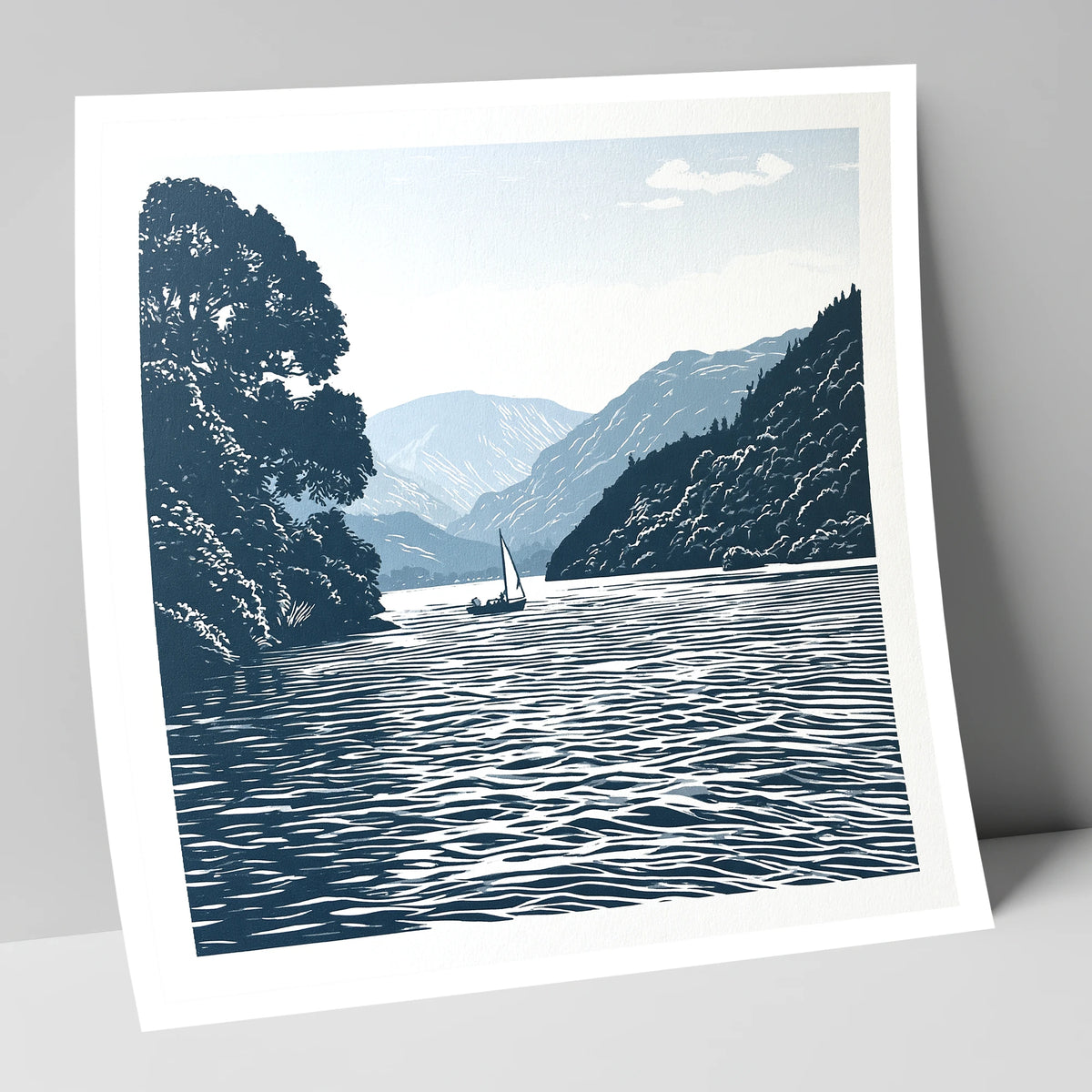 Ullswater Sailboat in Navy Blue lake district lake art print