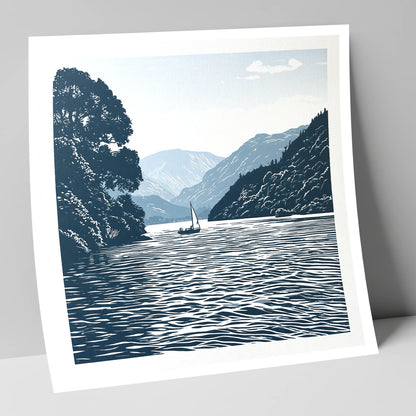 Ullswater Sailboat in Navy Blue lake district lake art print