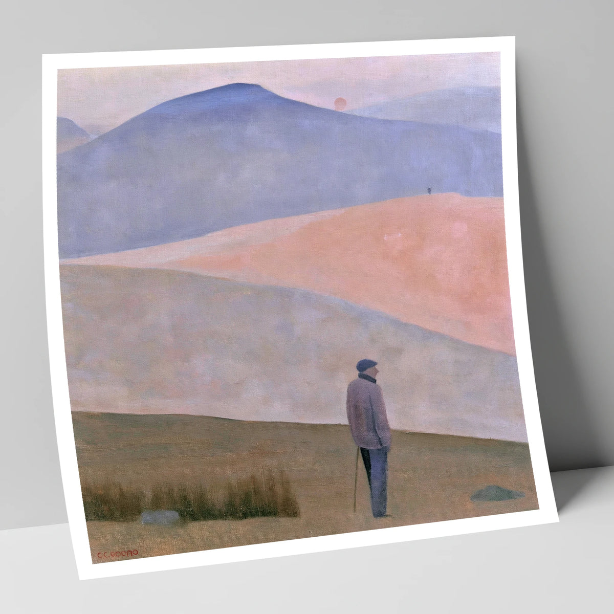 Lone Fell Walker at Dusk lake district walking art print