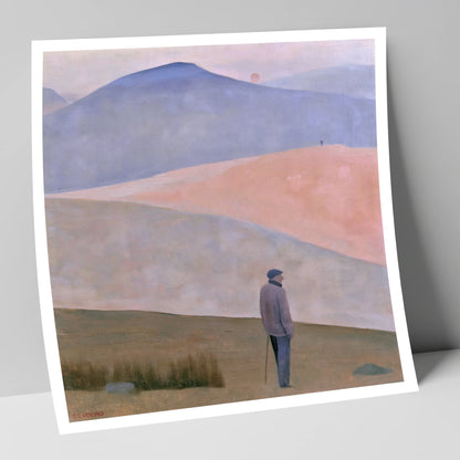 Lone Fell Walker at Dusk lake district walking art print