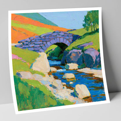 Vibrant Stone Bridge Over Beck lake district waterfall art print