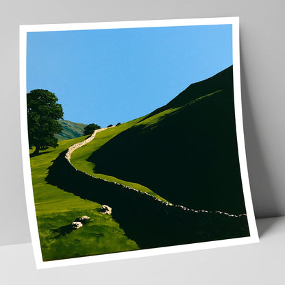 Shadowed Valley Drystone Wall lake district valley art print