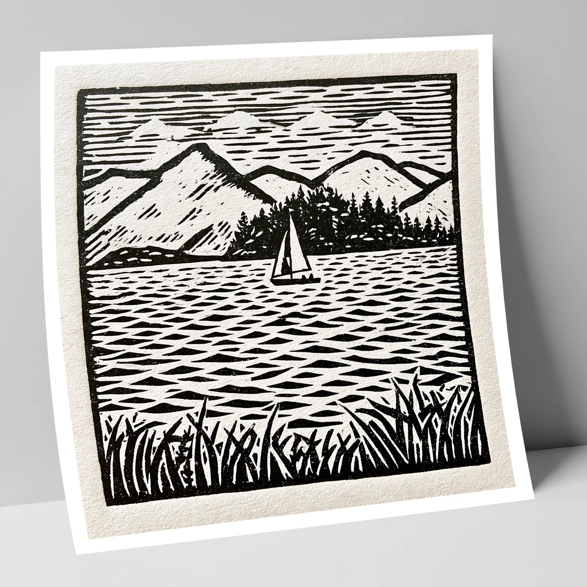 Monochrome Sailboat on Derwentwater lake district lake art print