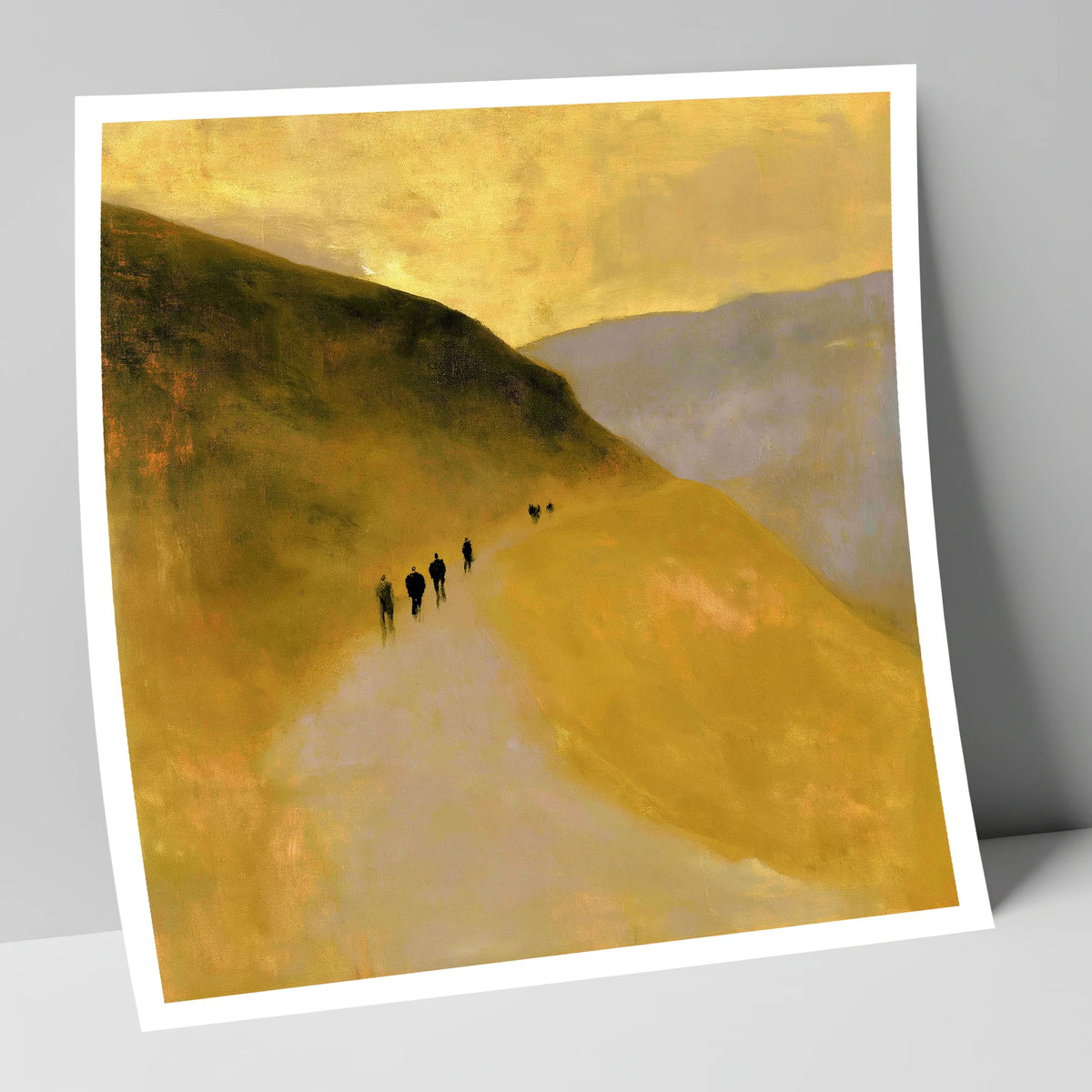 Walkers on a Golden Fell Path lake district walking art print