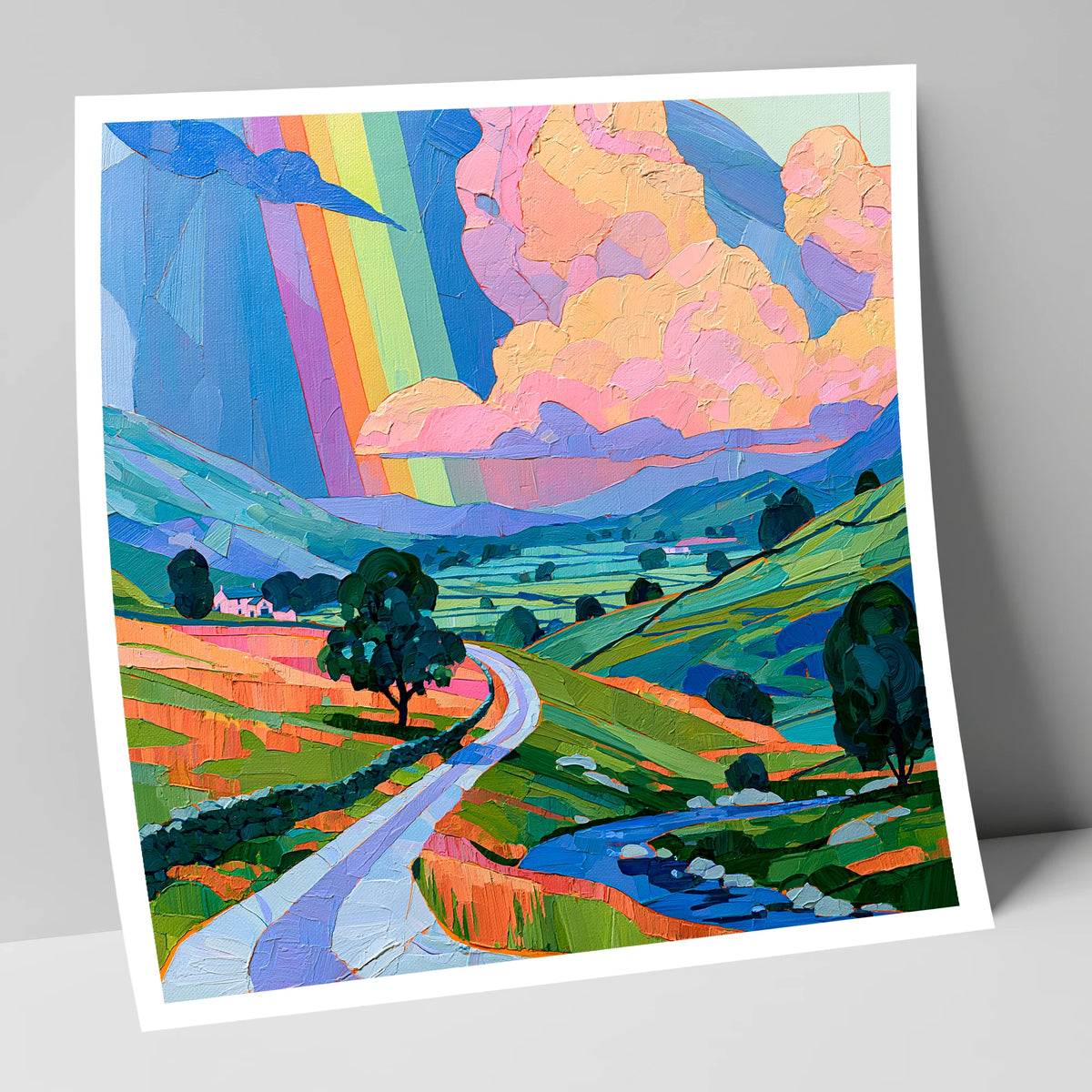 Vibrant Rainbow Over Lakeland Fells lake district sky art print