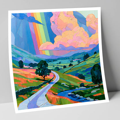 Vibrant Rainbow Over Lakeland Fells lake district sky art print