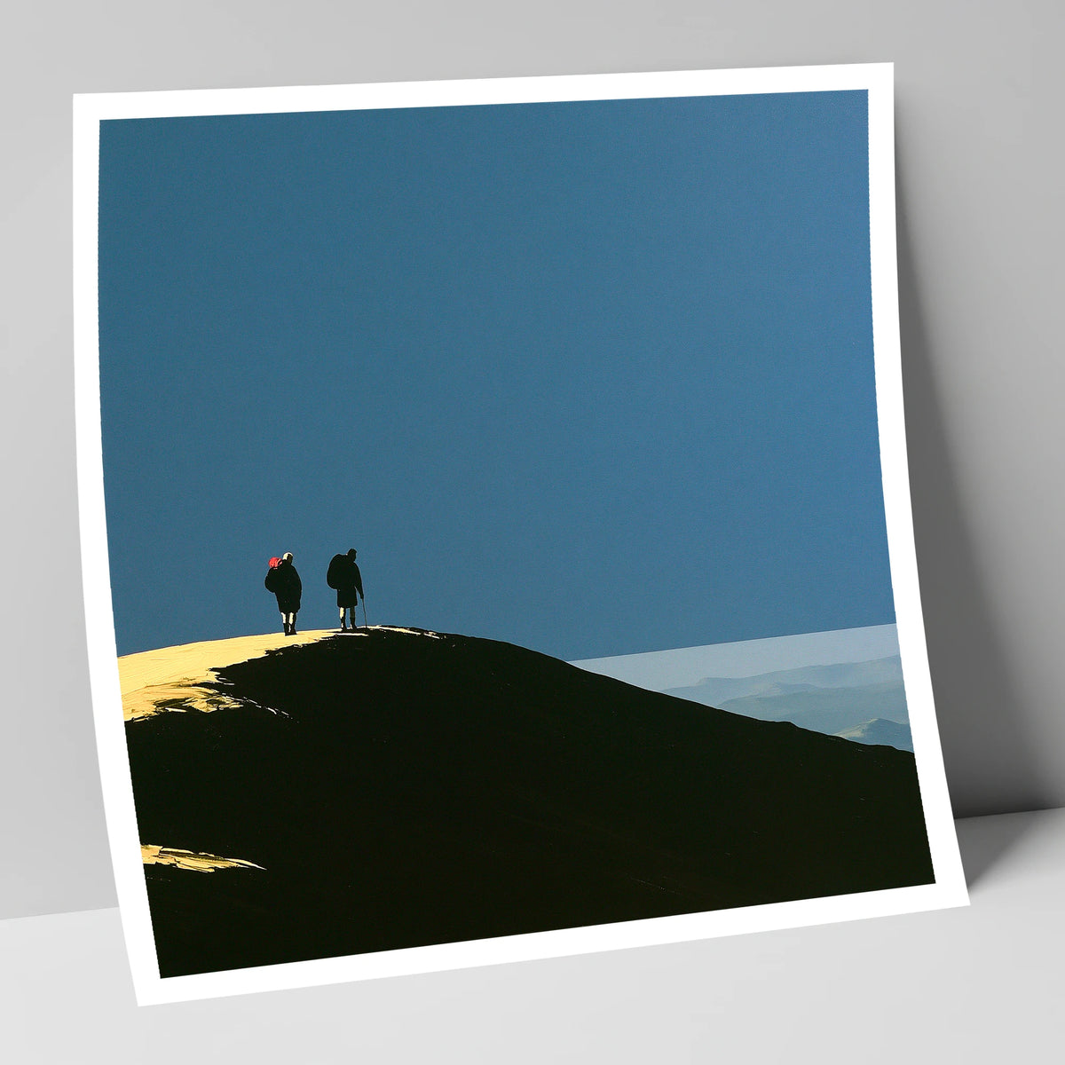 Silhouetted Hikers on a Fell Top lake district fell art print