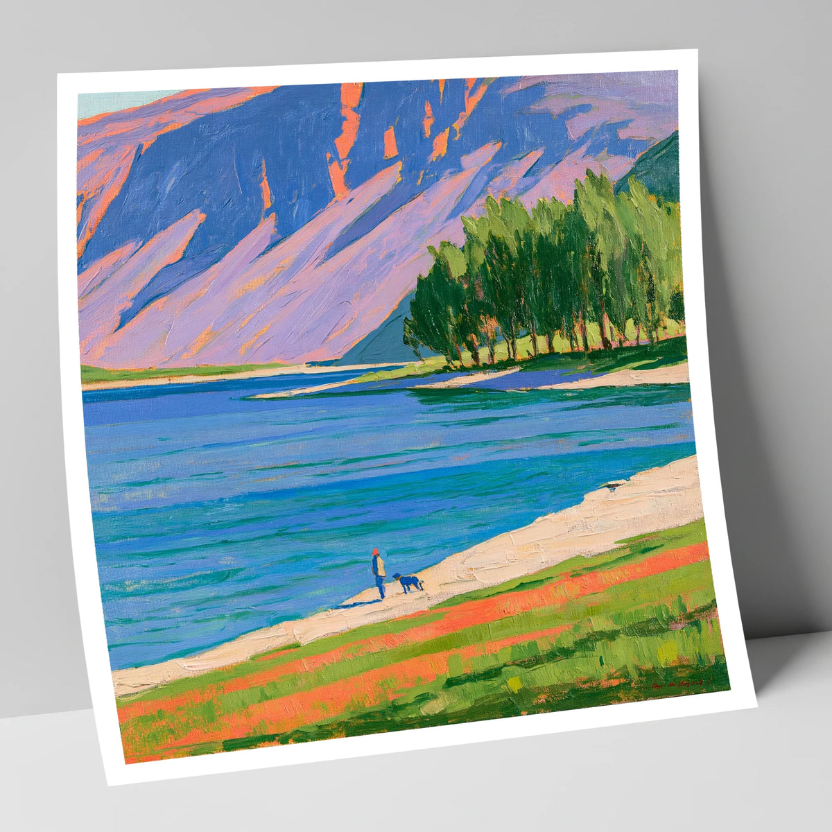 Dog Walker at Vibrant Buttermere gifts for dog walkers art print