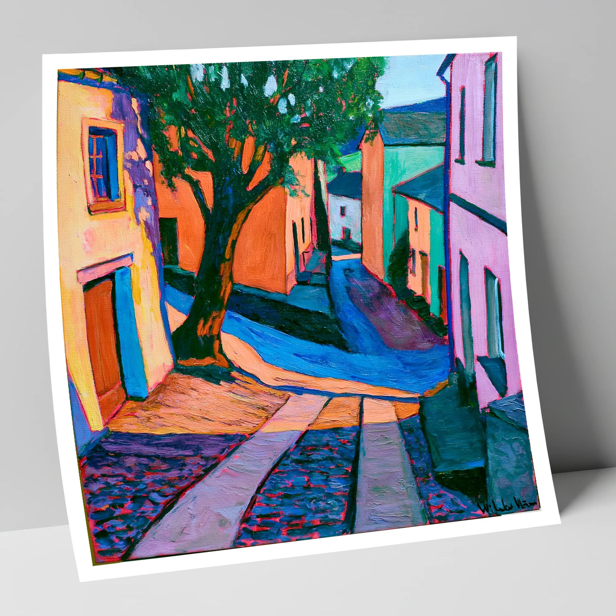 Cobbled Village Street in Vivid Colour lake district village art print
