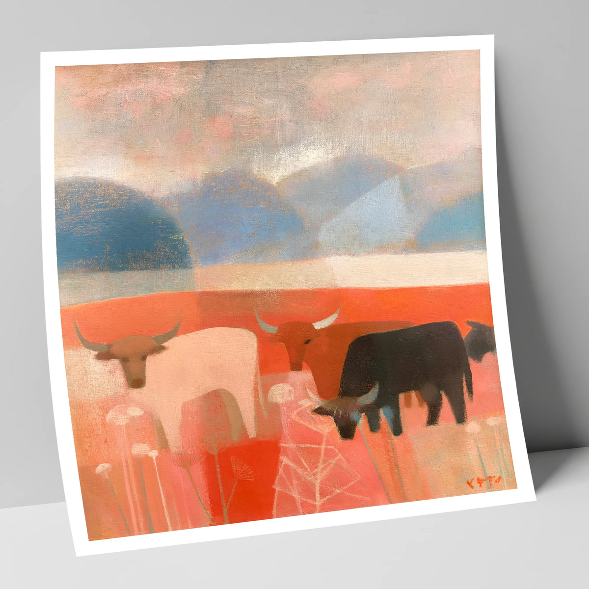 Highland Cattle against Slate Fells lake district wildlife art print
