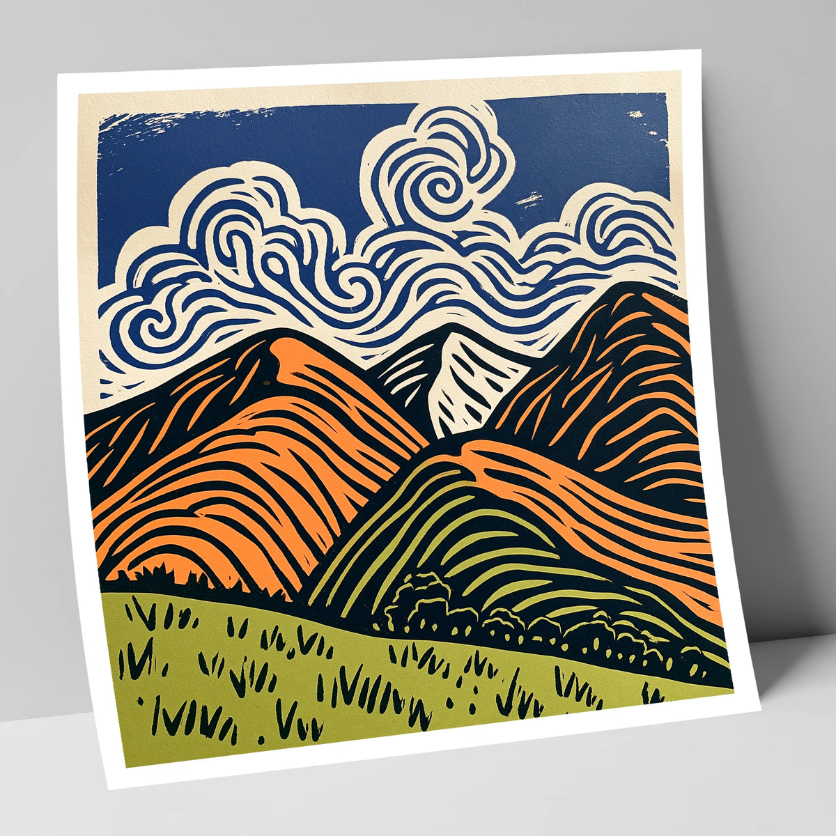 Rolling Fells Under Swirling Clouds lake district fell art print