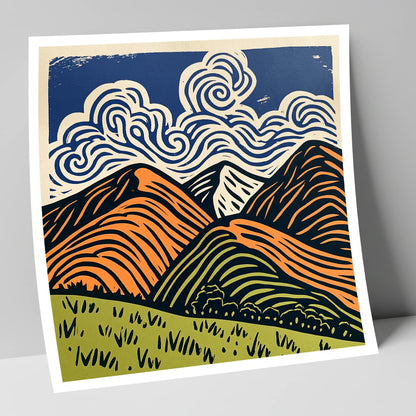 Rolling Fells Under Swirling Clouds lake district fell art print