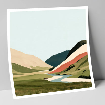 Winding River and Terracotta Fells lake district waterfall art print
