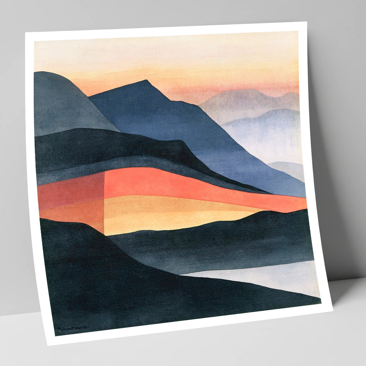 Charcoal and Terracotta Summit View lake district fell art print