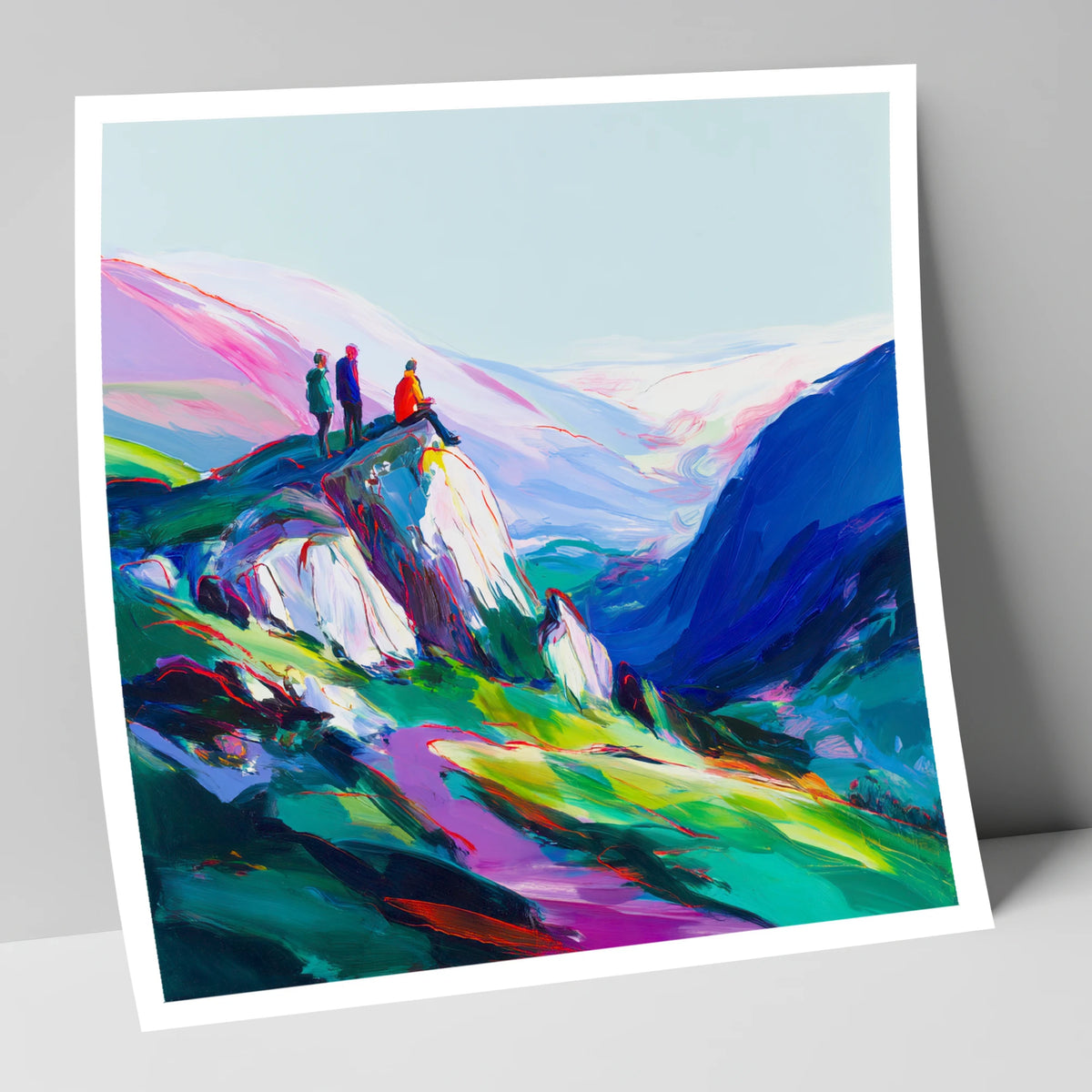 Climbers on a Vibrant Crag lake district walking art print