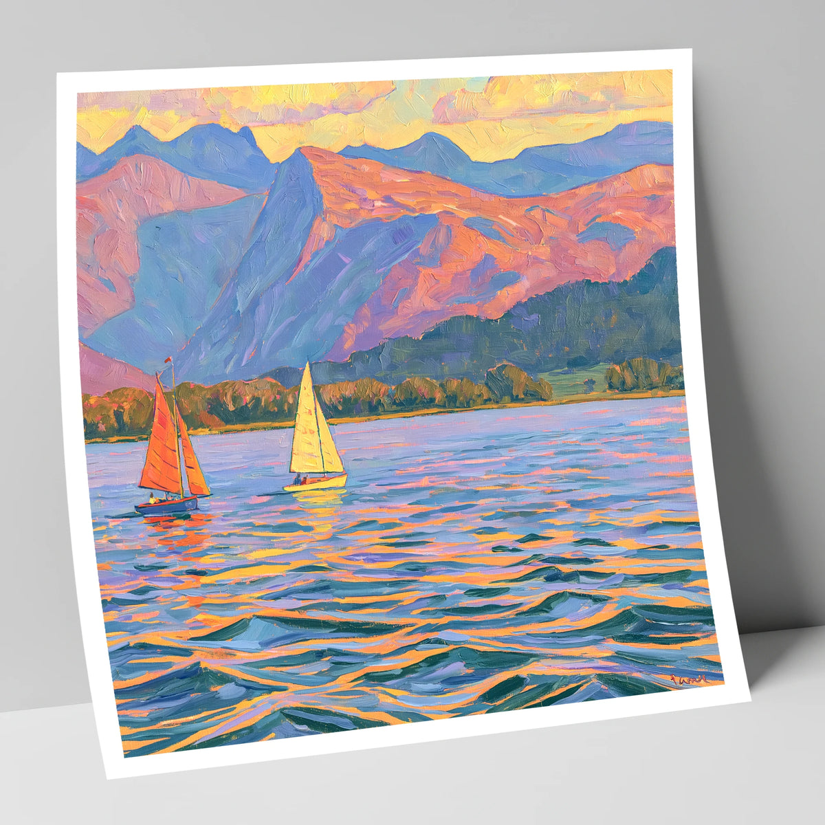 Colourful Evening Sails on Windermere lake district lake art print