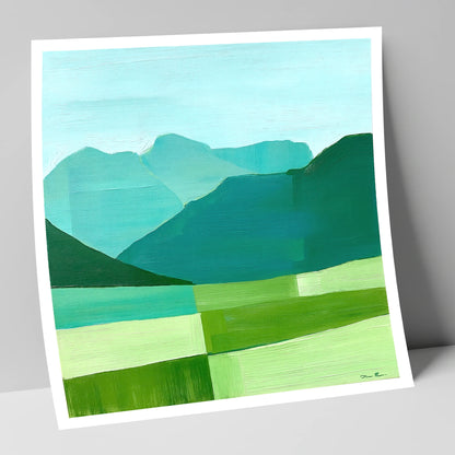 Abstract Teal Langdale Pikes lake district fell art print